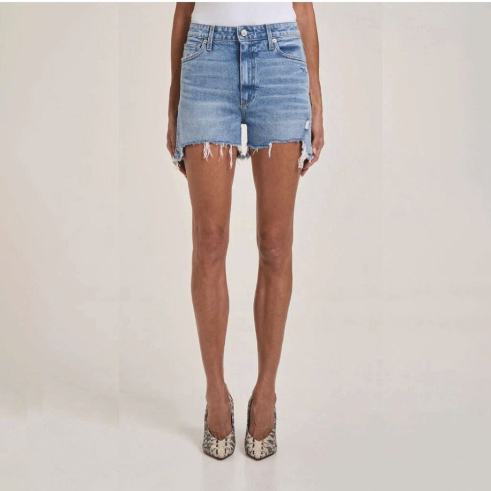 LE JEAN Georgie High-Rise Distressed Stretch Denim Cut-Off Shorts Sz 28 (4-6)